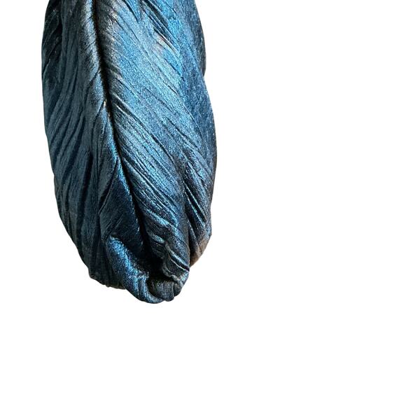 SONDRA ROBERTS Navy Blue Metallic Silk Gathered Pleated Evening Clutch Handbag - Picture 5 of 10